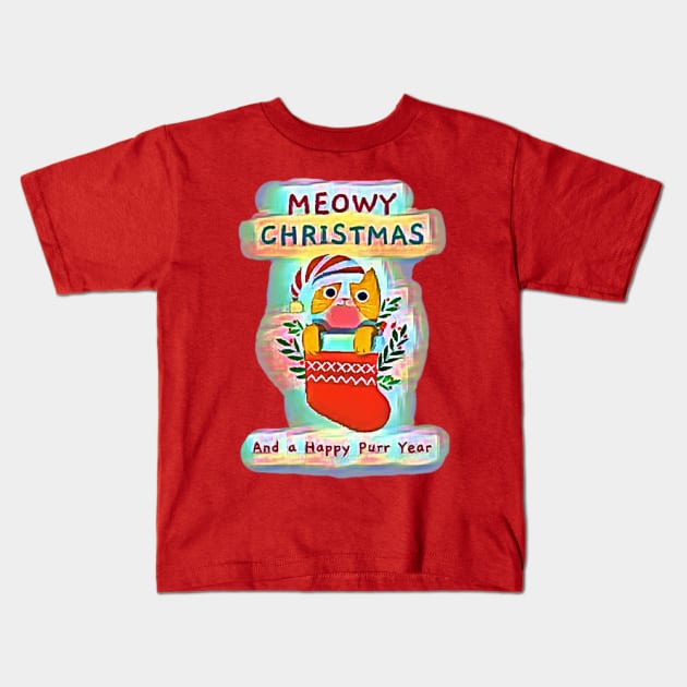 Meowy Christmas (and a Happy Purr Year) Kids T-Shirt by PersianFMts